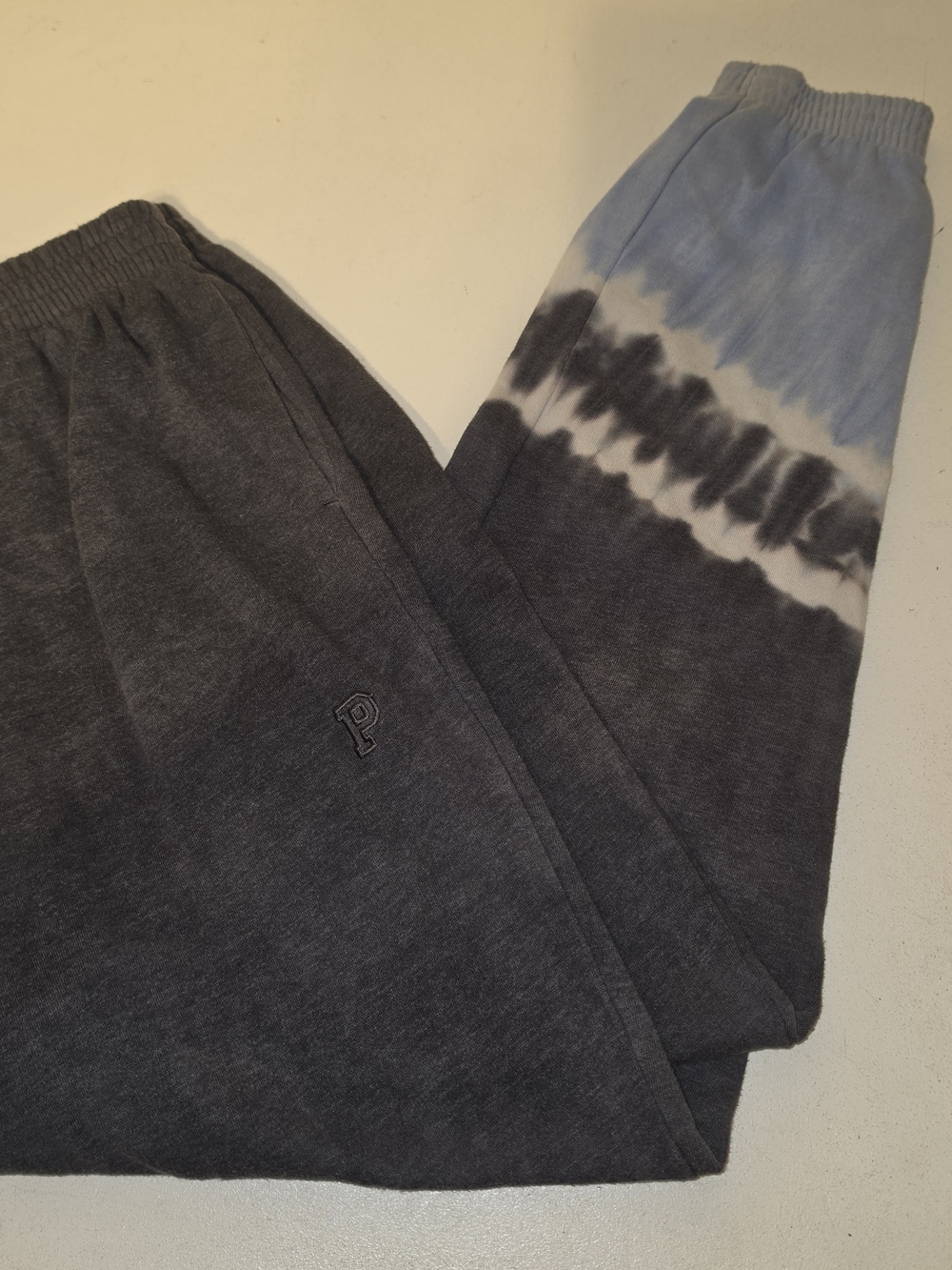 PINK Victoria's Secret Charcoal Sweatpants with Light Blue & White Tie-Dye Cuff